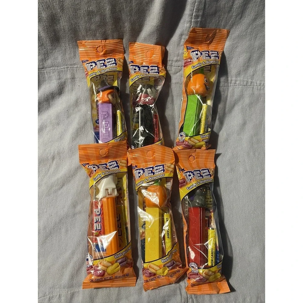 NEW Set of 6 Halloween Pez Dispensers Ghost Witch 2 Pumpkin Bat & Vampire